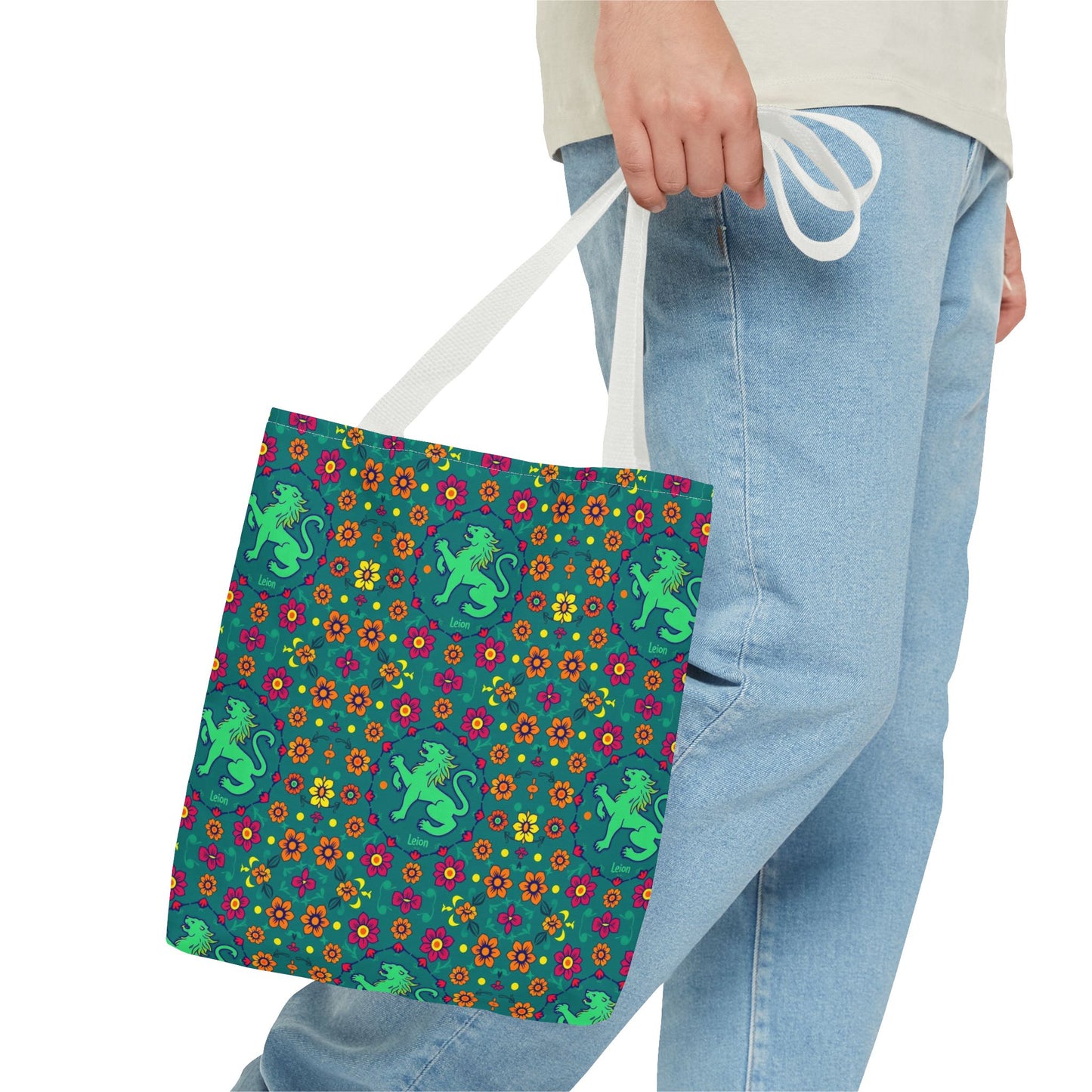 Tote Bag (AOP), Leo, Zodiac v1, Flower Pattern