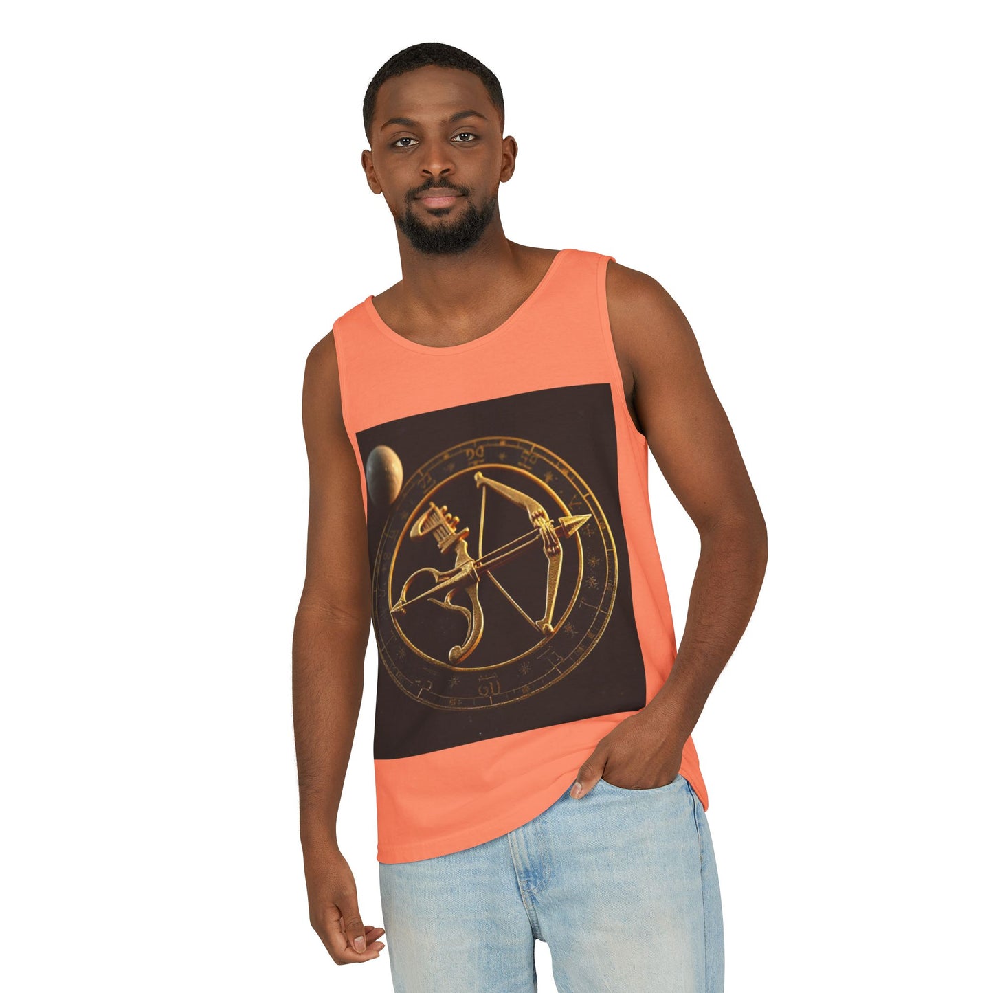 Unisex Garment-Dyed, Tank Top, Sagittarius Design, Planet Symbol v1, 100% US cotton