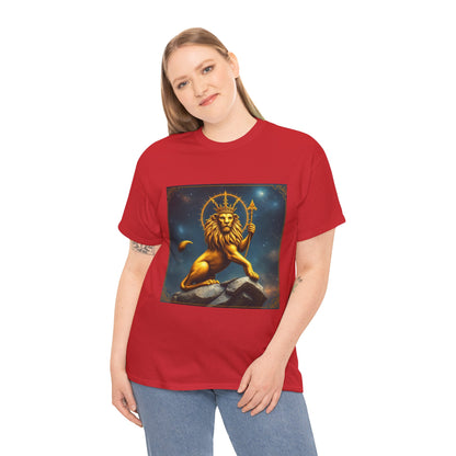 Unisex Heavy Cotton T-Shirt, King of Lions, Leo Zodiac Design