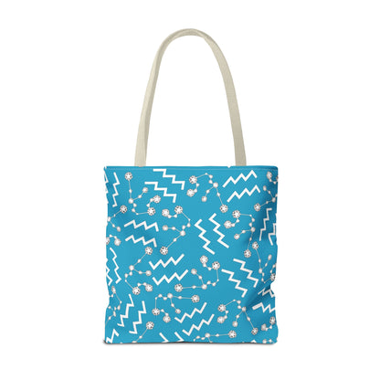 Tote Bag, Aquarius Zodiac Sign, AOP, (Turquoise, White)