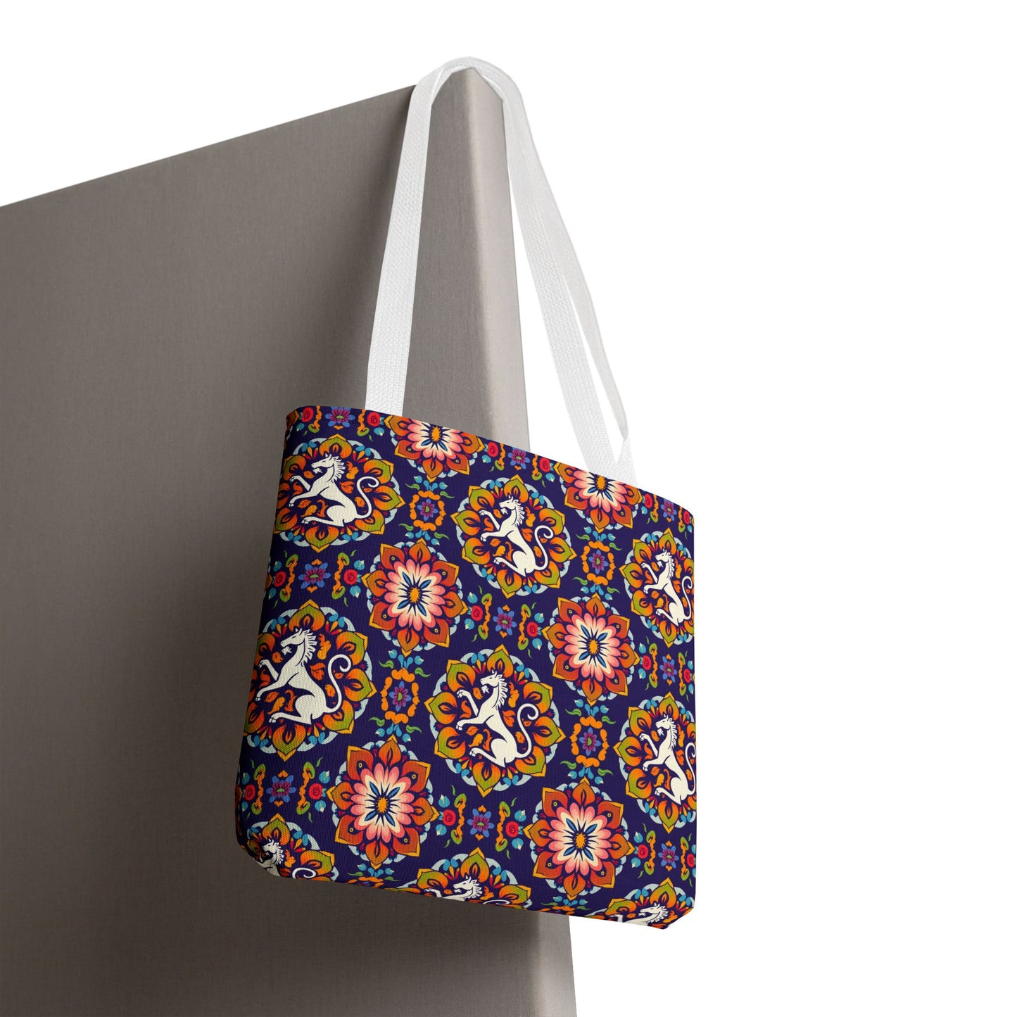 Tote Bag, (AOP), Virgo, Zodiac v3, Flower Pattern