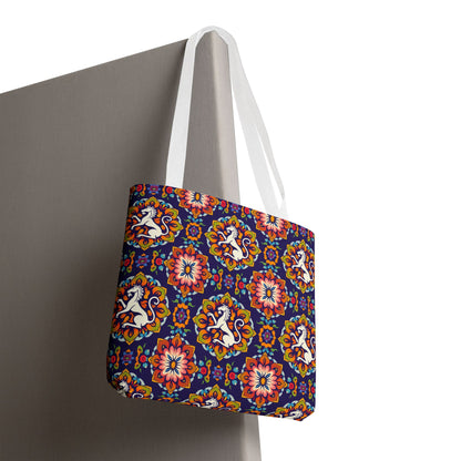 Tote Bag, (AOP), Virgo, Zodiac v3, Flower Pattern