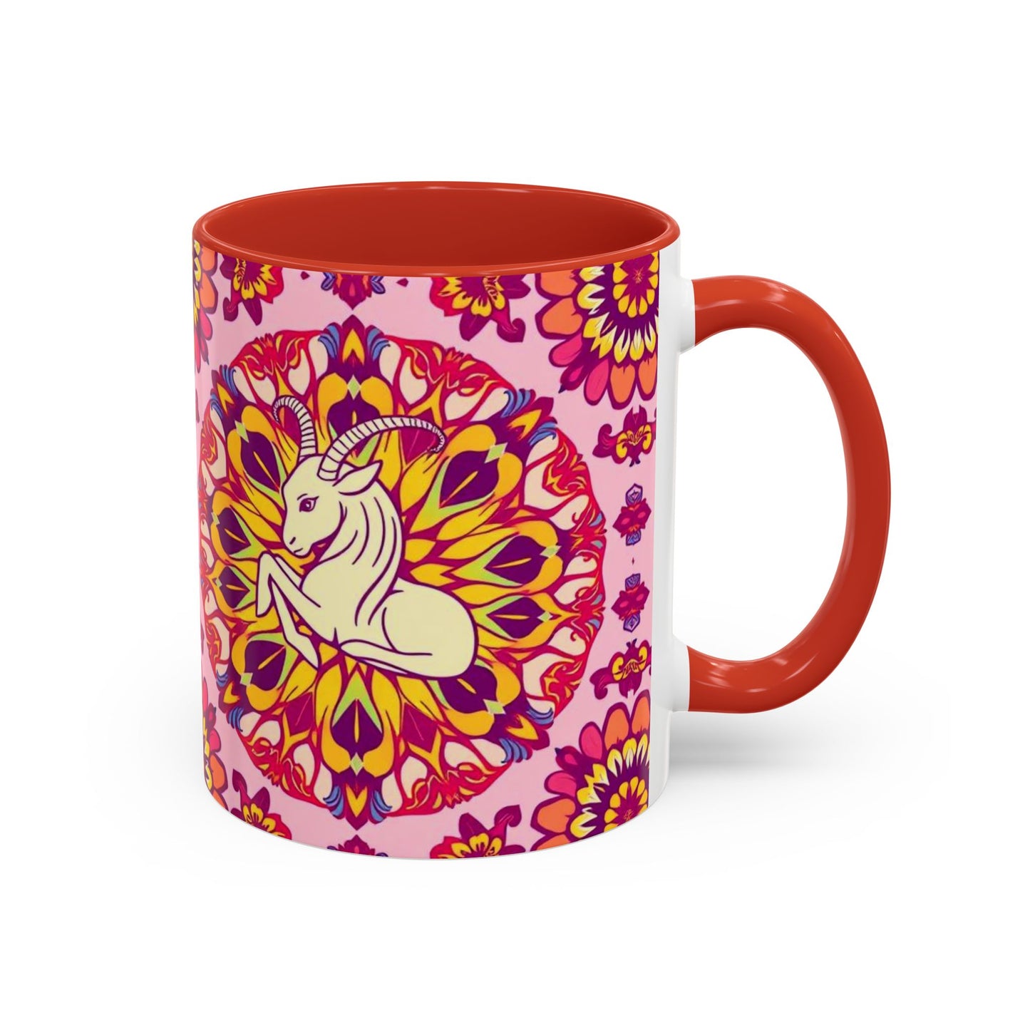 Accent Coffee Mug, Capricorn, Zodiac v3, Flower Pattern, (11, 15oz)