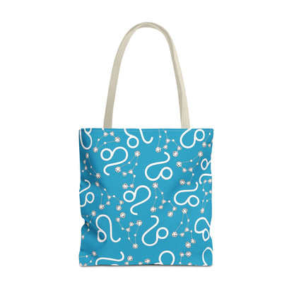 Tote Bag, Leo Zodiac Sign, AOP, (Turquoise, White)