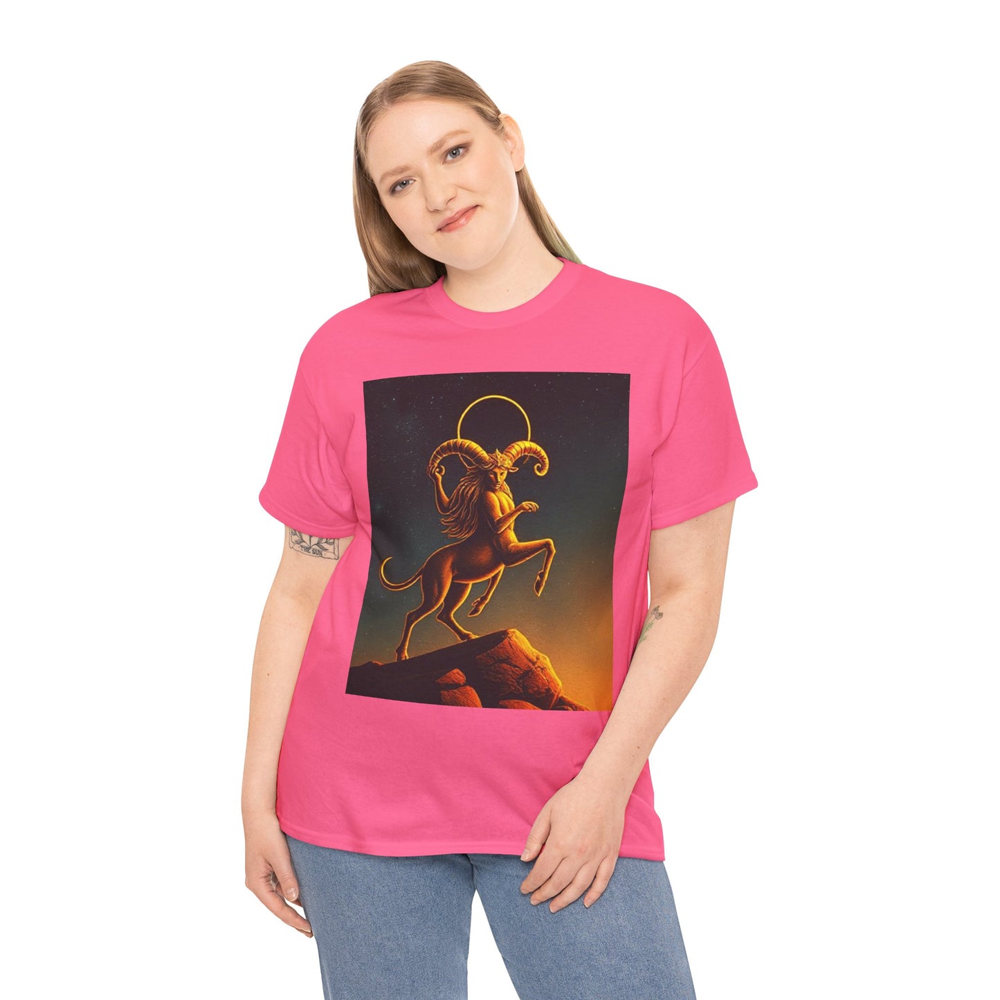 Unisex Heavy Cotton T-Shirt, Mountain Top 1v, Aries Zodiac Design