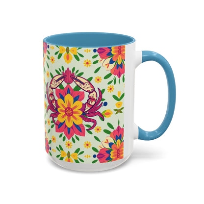 Accent Coffee Mug, Cancer, Zodiac v3, Flower Pattern, (11, 15oz)