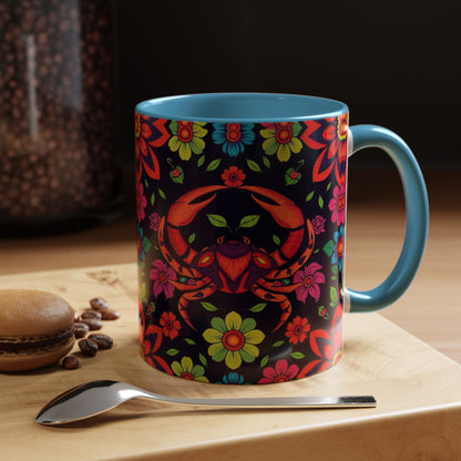 Accent Coffee Mug, Cancer, Zodiac v4, Flower Pattern, (11, 15oz)