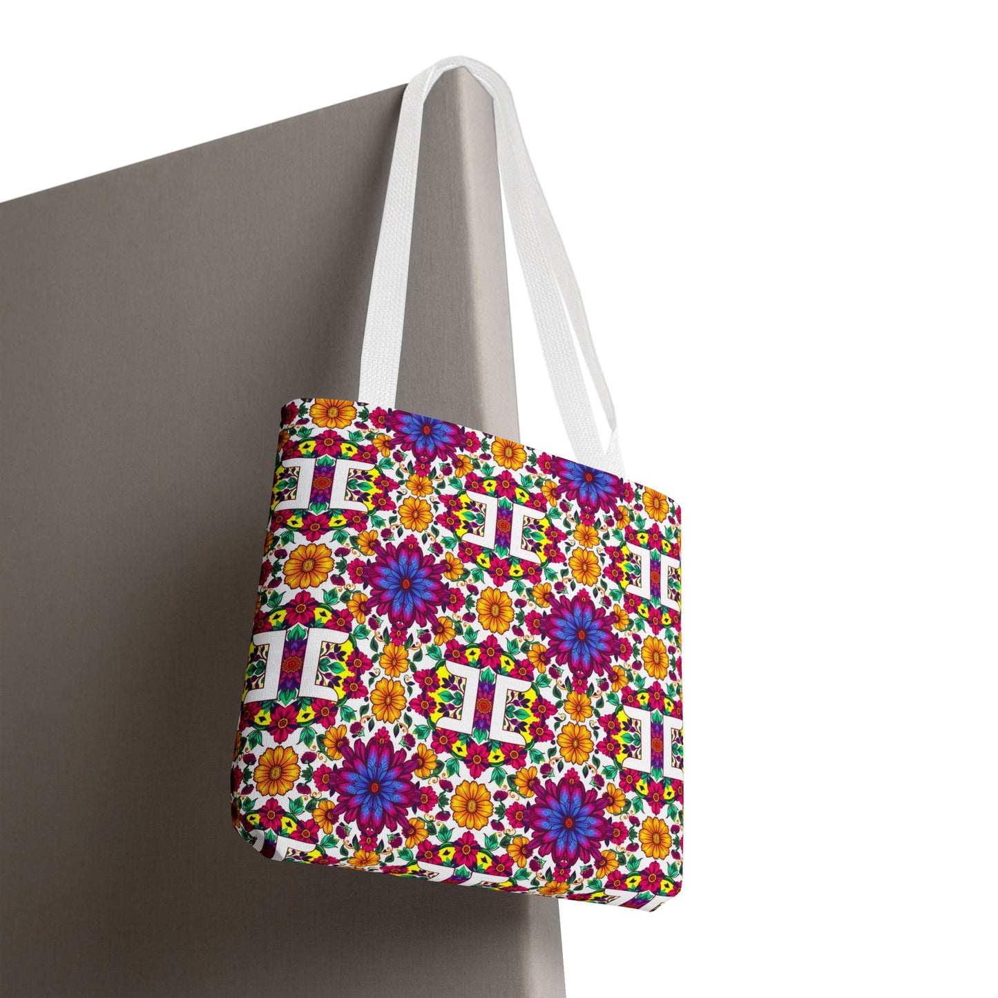Tote Bag, (AOP), Gemini, Zodiac v3, Flower Pattern