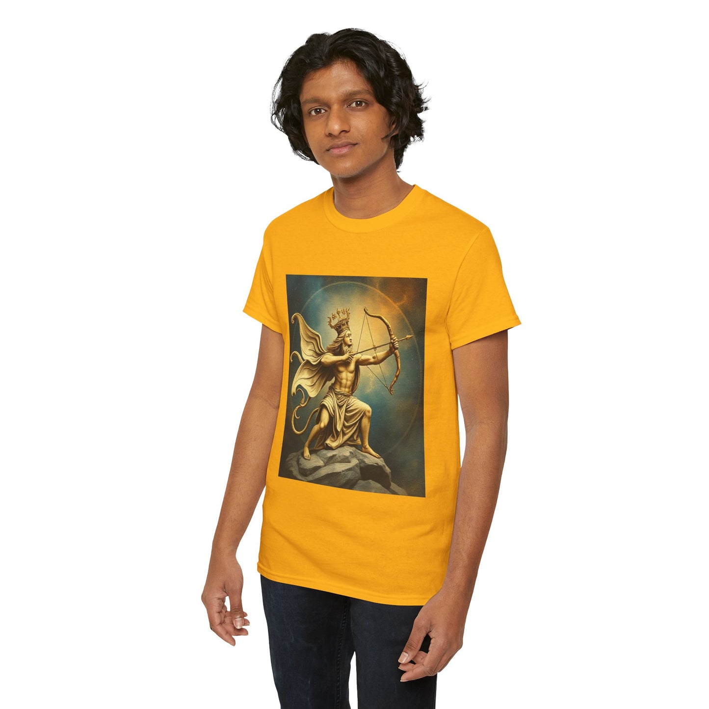Unisex Heavy Cotton T-Shirt, Sagittarius King, Bow & Arrow v1, Zodiac Design