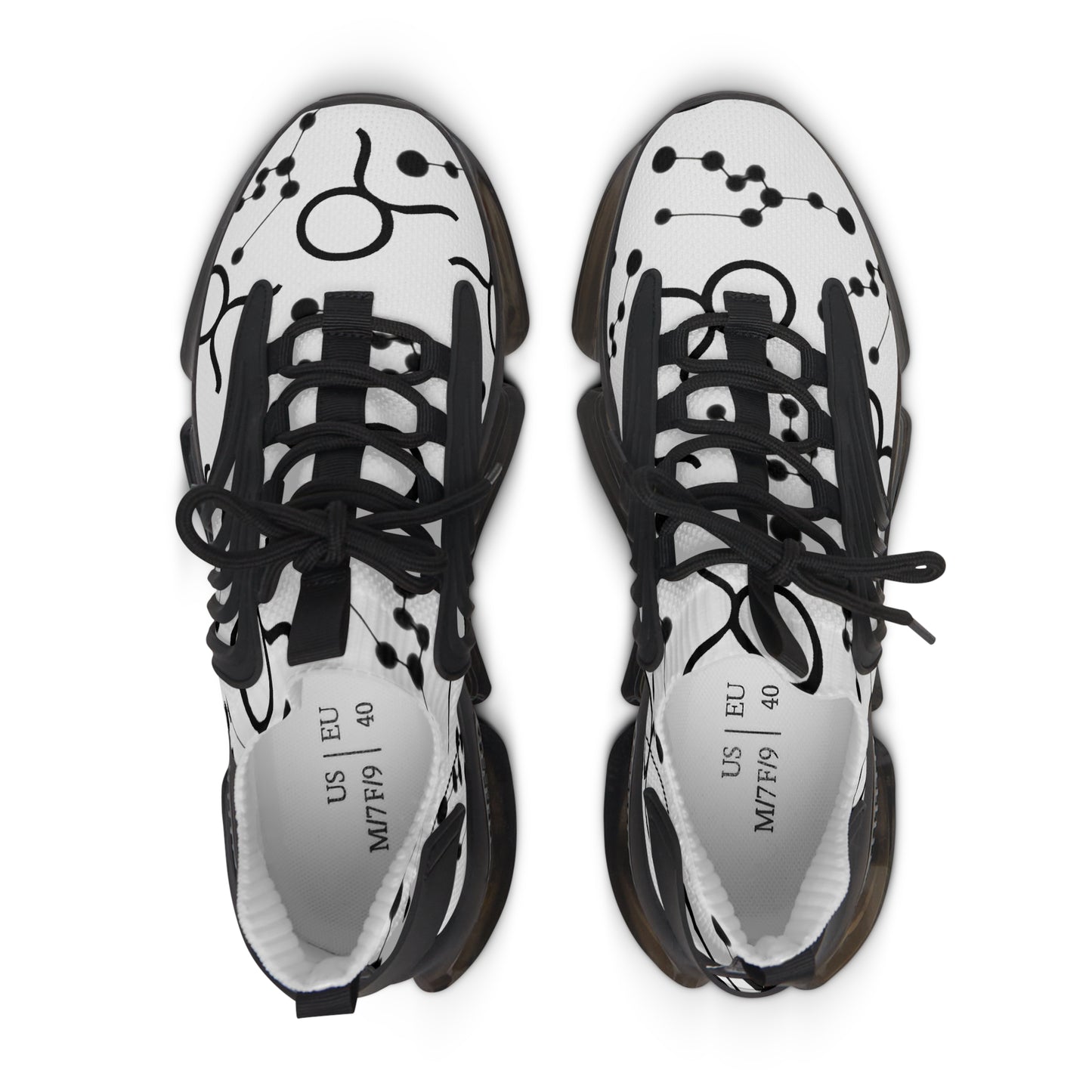 Women's Mesh Sneakers, Constellation & Symbol, Taurus Zodiac Sign, AOP