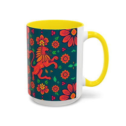 Accent Coffee Mug, Leo, Zodiac v1, Flower Pattern, (11, 15oz)