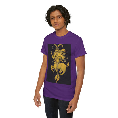 Unisex Heavy Cotton T-Shirt, Capricorn God, Zodiac Design