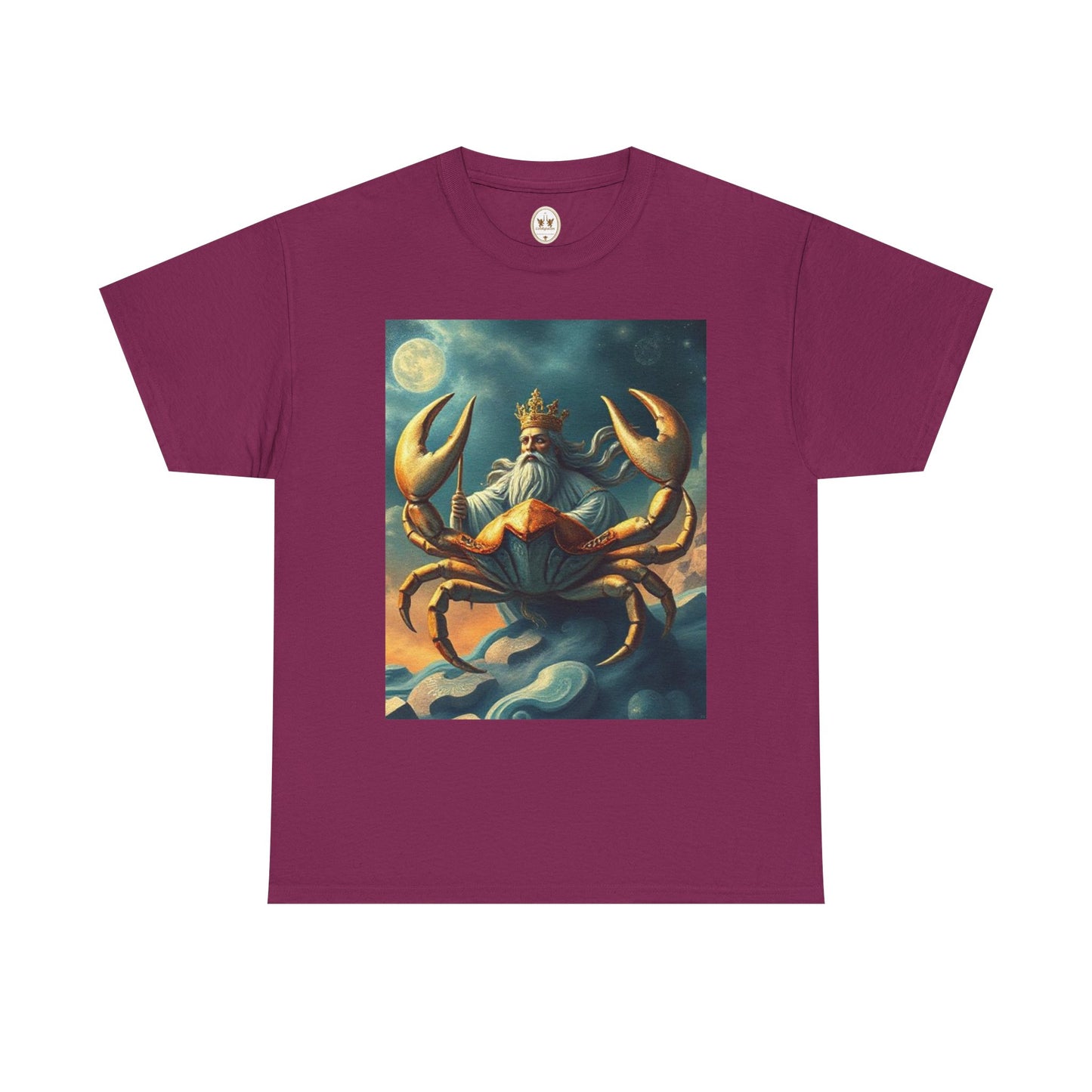 Unisex Heavy Cotton T-Shirt, Crustacean King, Cancer Zodiac Design