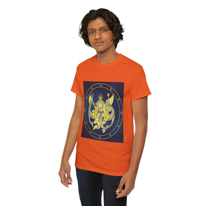 Unisex Heavy Cotton T-Shirt, King of Pisces, Zodiac Design
