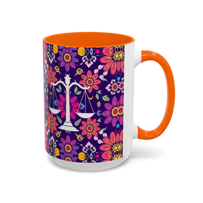 Accent Coffee Mug, Libra, Zodiac v3, Flower Pattern, (11, 15oz)