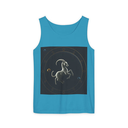 Unisex Garment-Dyed, Tank Top, Capricorn Design, Space Animal v1, 100% US cotton