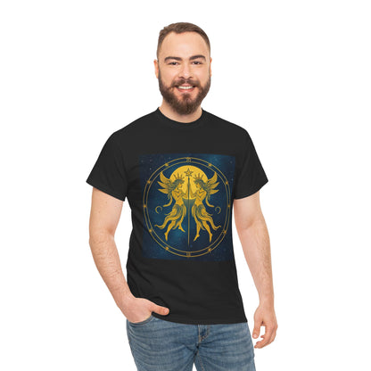 Unisex Heavy Cotton T-Shirt, Space Angel Twins v4, Gemini Zodiac Design