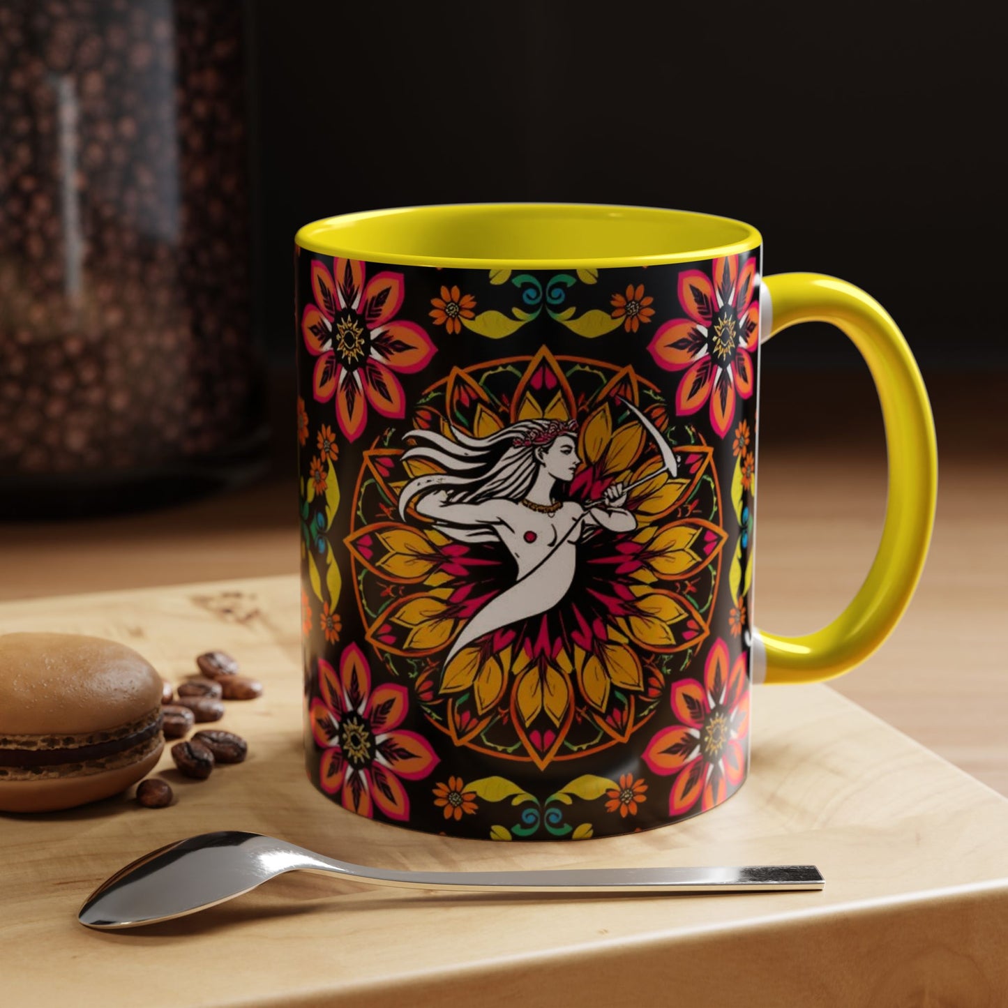 Accent Coffee Mug, Sagittarius, Zodiac v2. Flower Pattern, (11, 15oz)