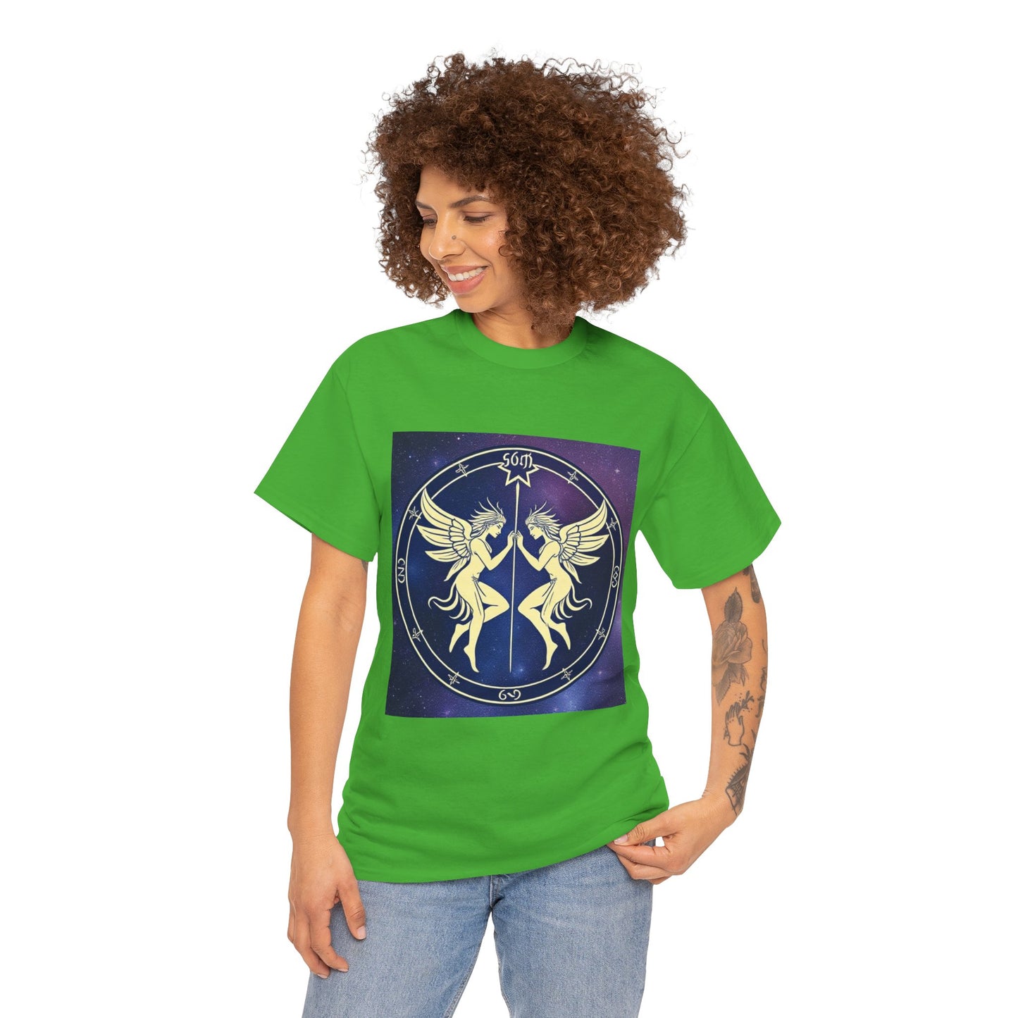 Unisex Heavy Cotton T-Shirt, Space Angel Twins v1, Gemini Zodiac Design