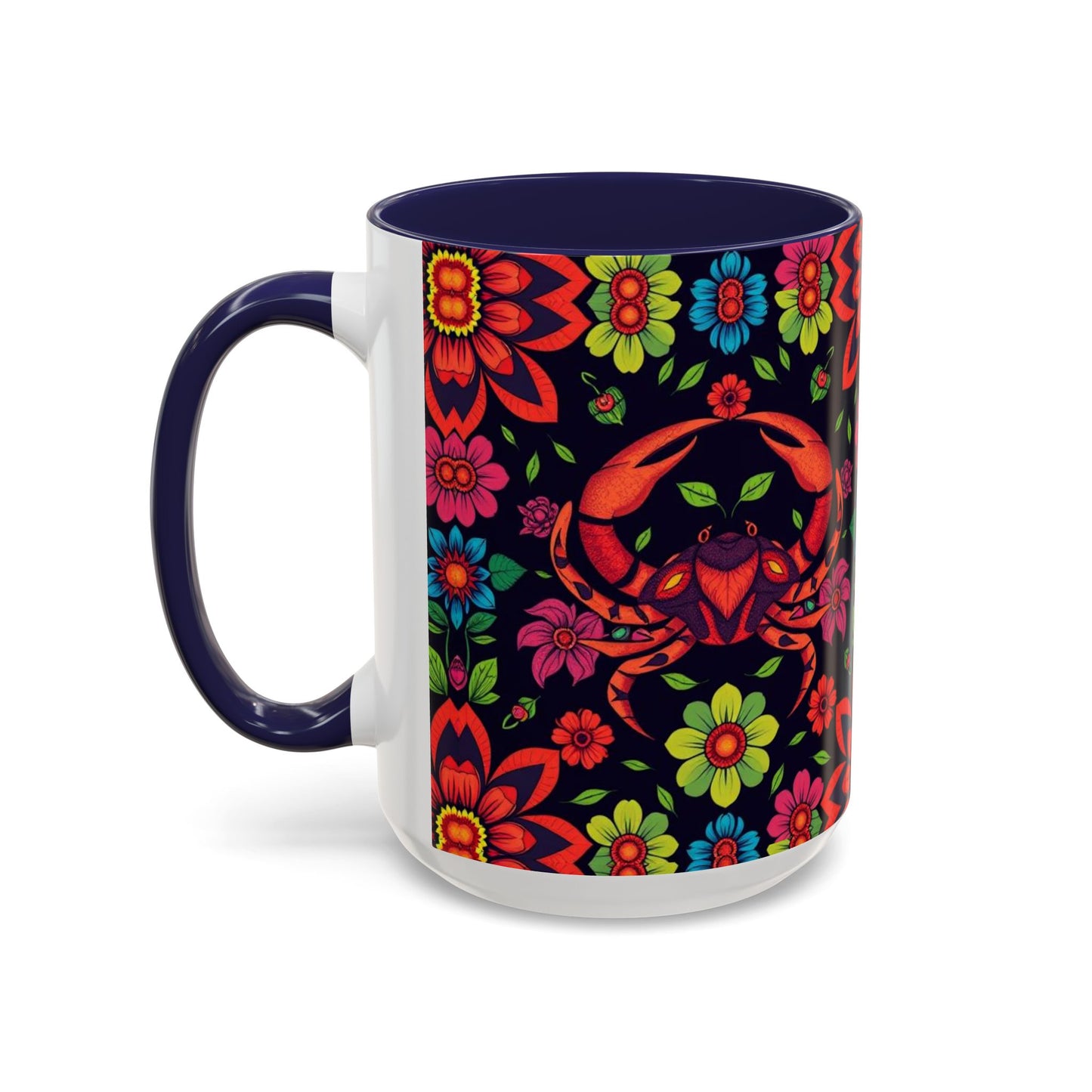 Accent Coffee Mug, Cancer, Zodiac v4, Flower Pattern, (11, 15oz)
