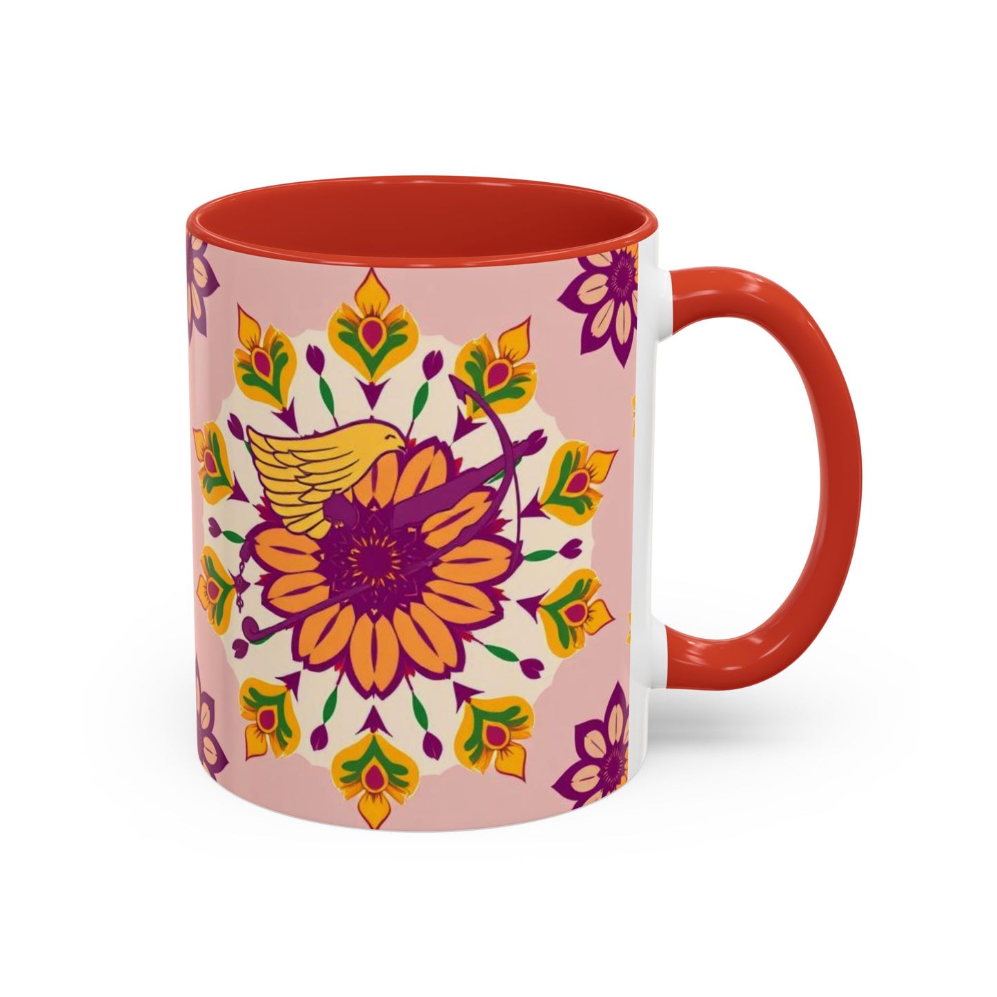 Accent Coffee Mug, Sagittarius, Zodiac v4. Flower Pattern, (11, 15oz)