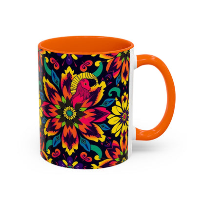 Accent Coffee Mug, Capricorn, Zodiac v4, Flower Pattern, (11, 15oz)