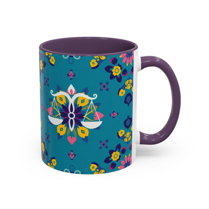 Accent Coffee Mug, Libra, Zodiac v2, Flower Pattern, (11, 15oz)