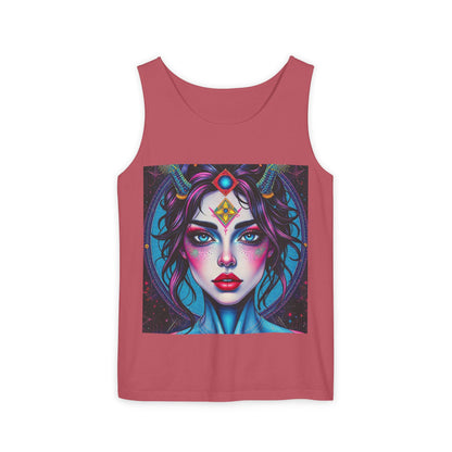 Unisex Garment-Dyed, Tank Top, Aquarius Design, Pop Art, 100% Ringspun US cotton