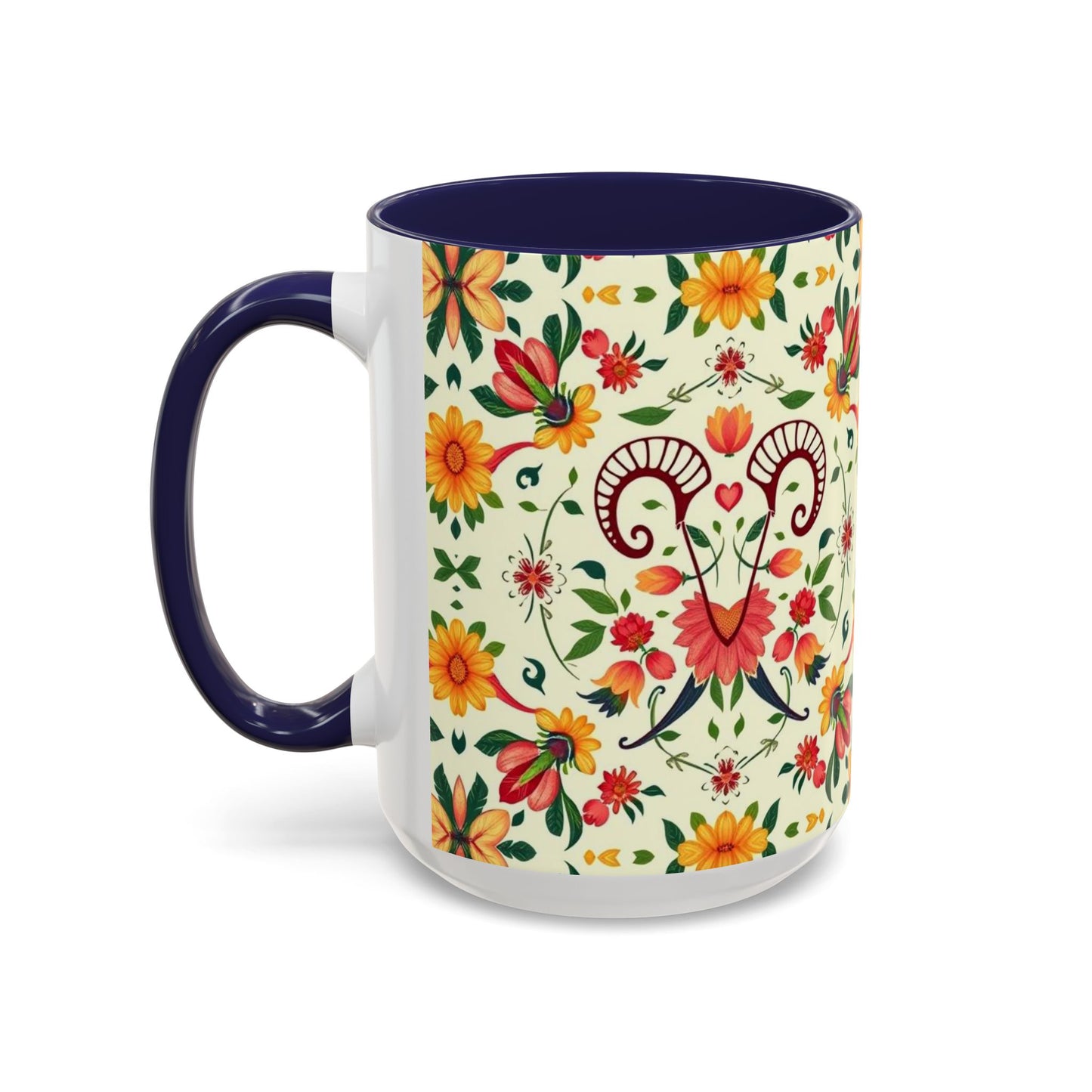 Accent Coffee Mug, Aries, Zodiac, Flower Pattern, (11, 15oz)
