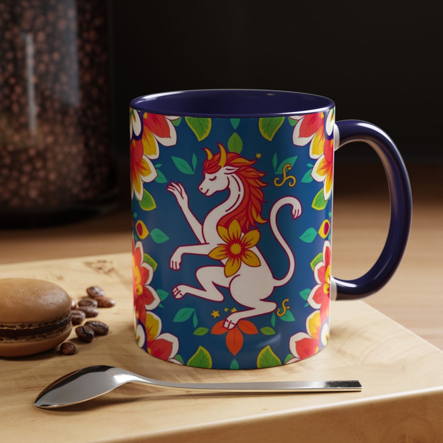 Accent Coffee Mug, Virgo, Zodiac v3. Flower Pattern, (11, 15oz)