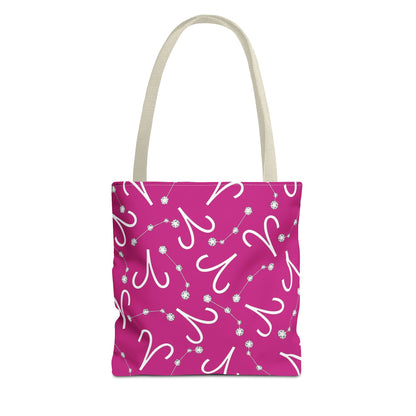 Tote Bag, Aries Zodiac Sign, AOP, (Pink, White)