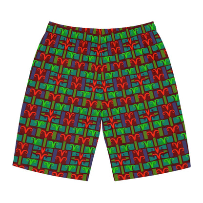 Men's Board Shorts, (AOP), Aries, Zodiac v2, Shape Pattern