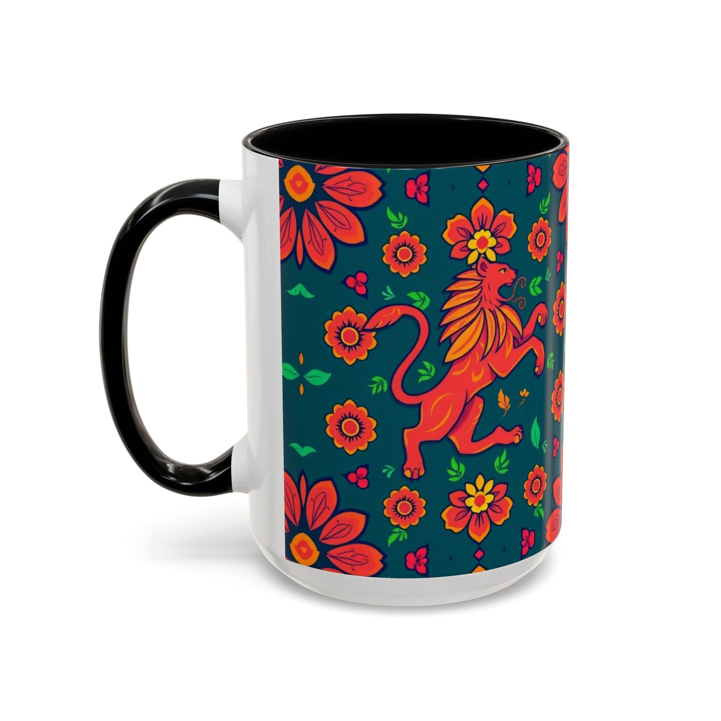 Accent Coffee Mug, Leo, Zodiac v1, Flower Pattern, (11, 15oz)