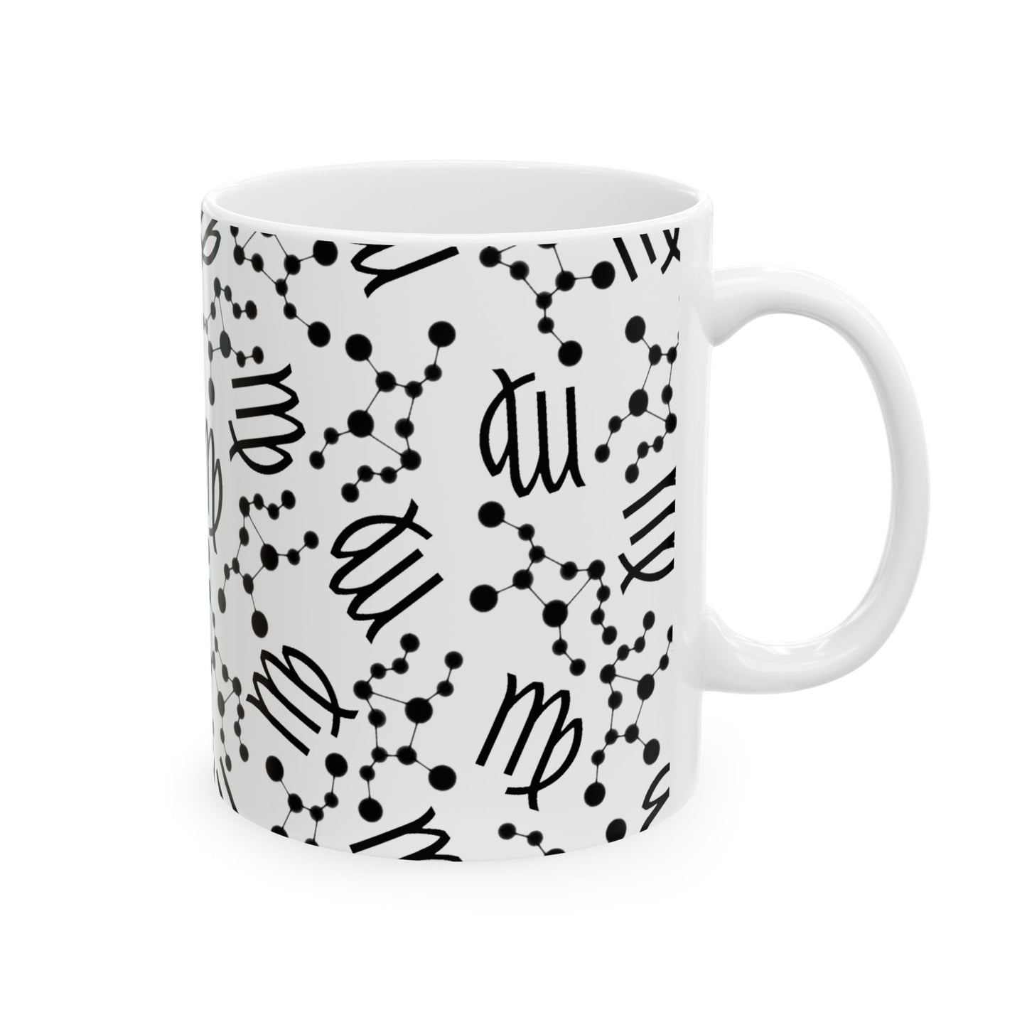 Ceramic Mug, (11oz, 15oz), Ceramic Coffee Mug, AOP, Constellation & Symbol, Virgo Zodiac Design