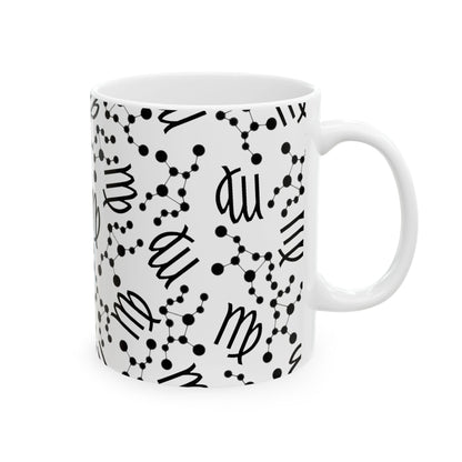 Ceramic Mug, (11oz, 15oz), Ceramic Coffee Mug, AOP, Constellation & Symbol, Virgo Zodiac Design