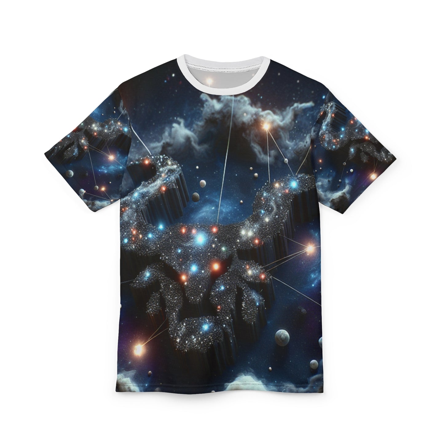 Unisex Cut & Sew T-Shirt (AOP), Space Bull Head, Taurus Zodiac Design, Regular fit, 100% Polyester