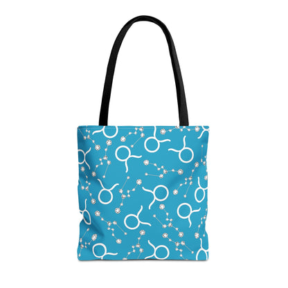Tote Bag, Taurus Zodiac Sign, AOP, (Turquoise, White)