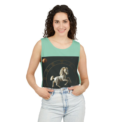 Unisex Garment-Dyed, Tank Top, Capricorn Design, Space Animal, 100% US cotton