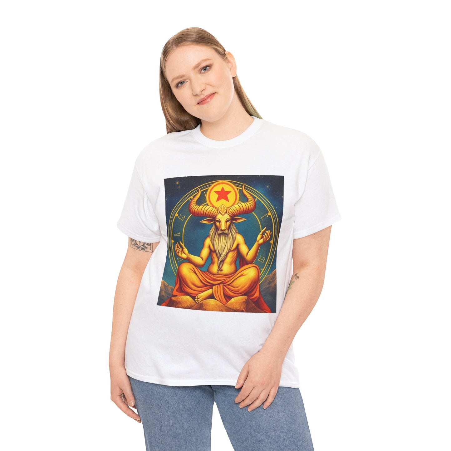 Unisex Heavy Cotton T-Shirt, Meditating Bull, Taurus Zodiac Design