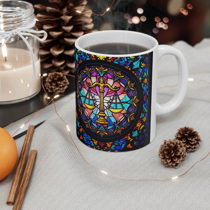 Ceramic Mug, (11oz, 15oz), Ceramic Coffee Mug, AOP, Glass Design, Libra Zodiac