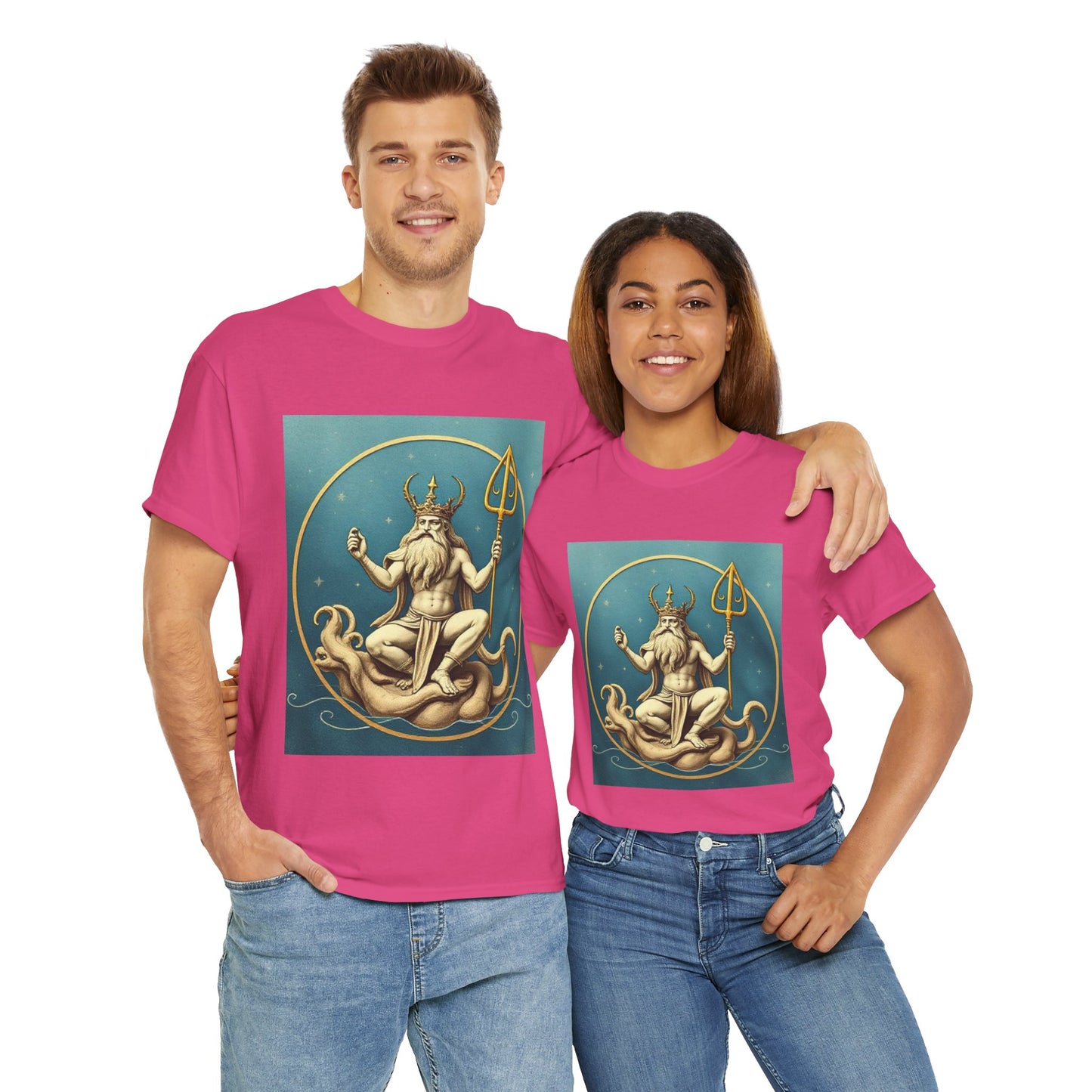 Unisex Heavy Cotton T-Shirt, Aquarius God 2v, Zodiac Design