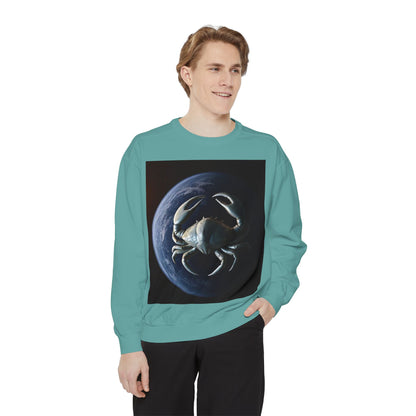 Garment-Dyed Sweatshirt, Unisex, Space Animal Design, Cancer