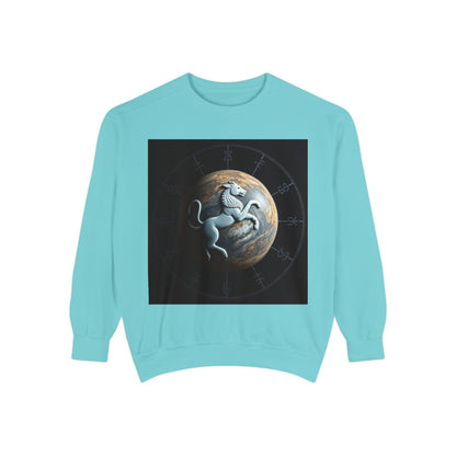 Garment-Dyed Sweatshirt, Unisex, Space Animal Design, Aquarius