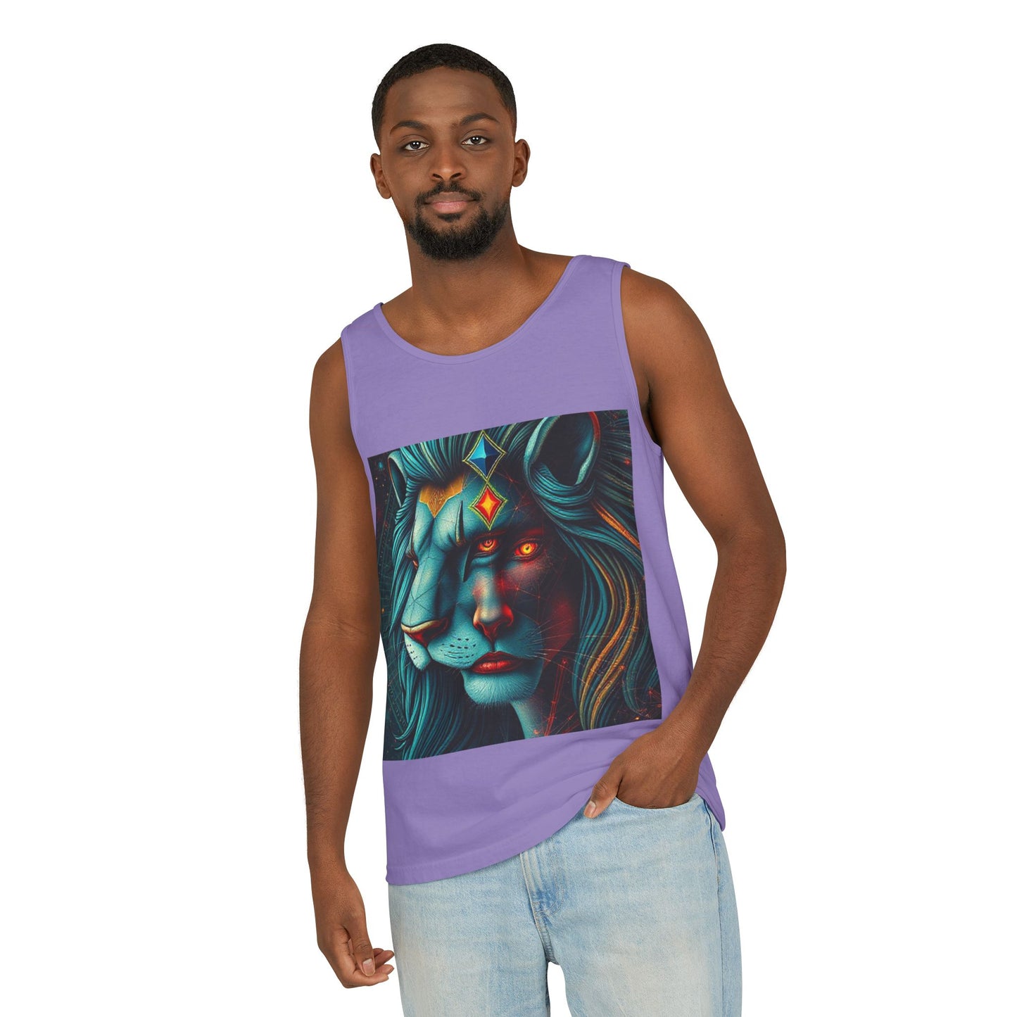 Unisex Garment-Dyed, Tank Top, Leo, Pop Art, 100% US cotton