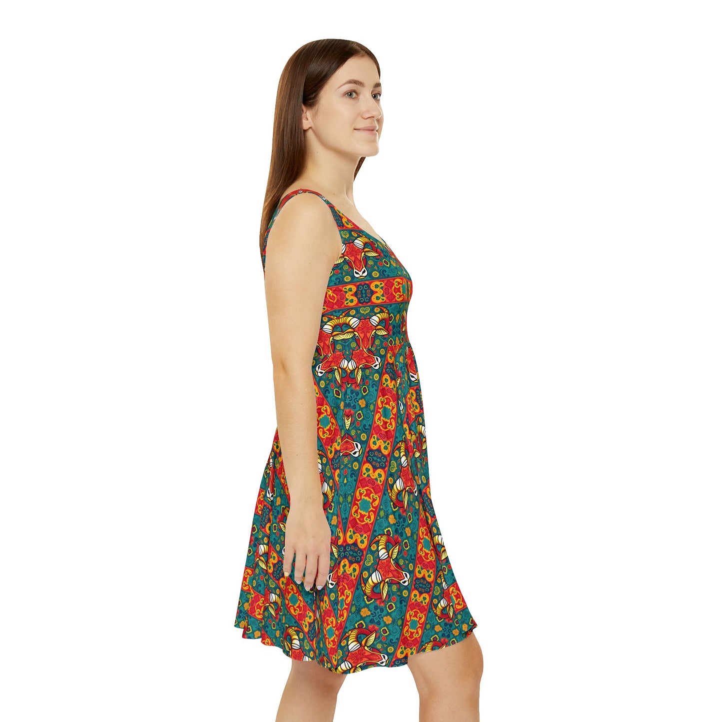 Women's Skater Dress, AOP, Zodiac v1, Taurus, Pattern