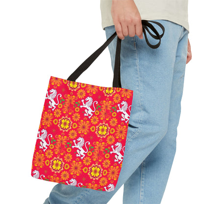 Tote Bag (AOP), Leo, Zodiac, Flower Pattern
