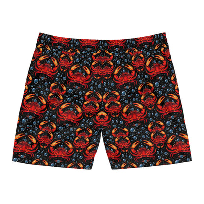 Men's Mid-Length Swim Shorts, (AOP), Cancer, Zodiac, Bubble Pattern