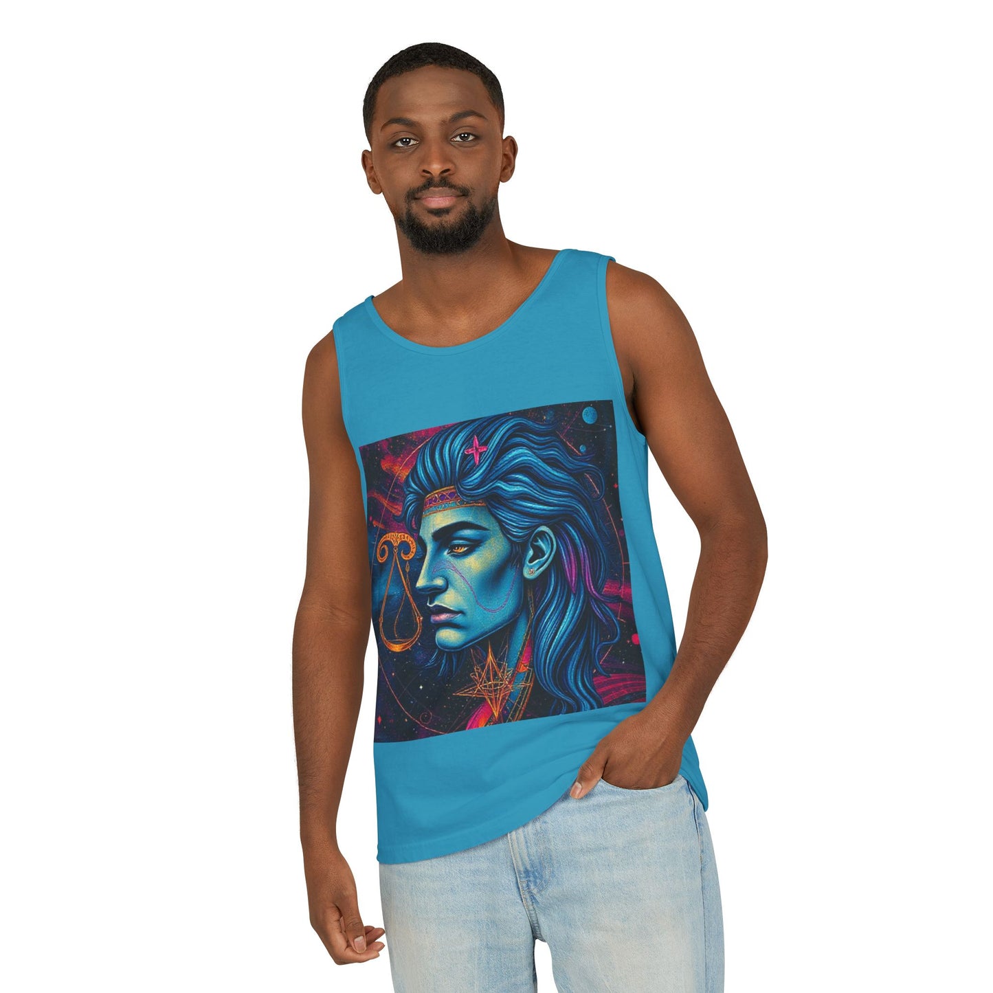 Unisex Garment-Dyed, Tank Top, Libra Design, Pop Art v1, 100% US cotton