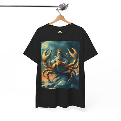 Unisex Heavy Cotton T-Shirt, Crustacean King v1, Cancer Zodiac Design