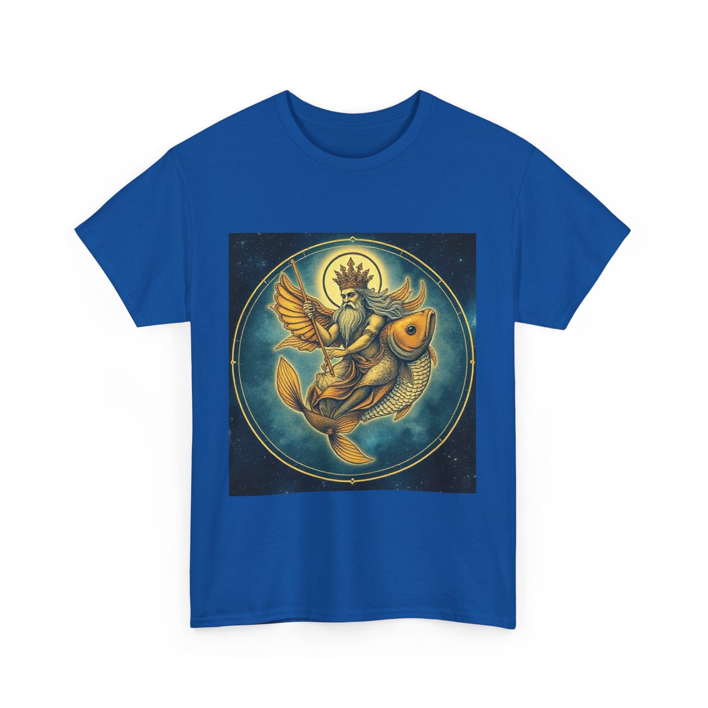 Unisex Heavy Cotton T-Shirt, Pisces King. Zodiac Design
